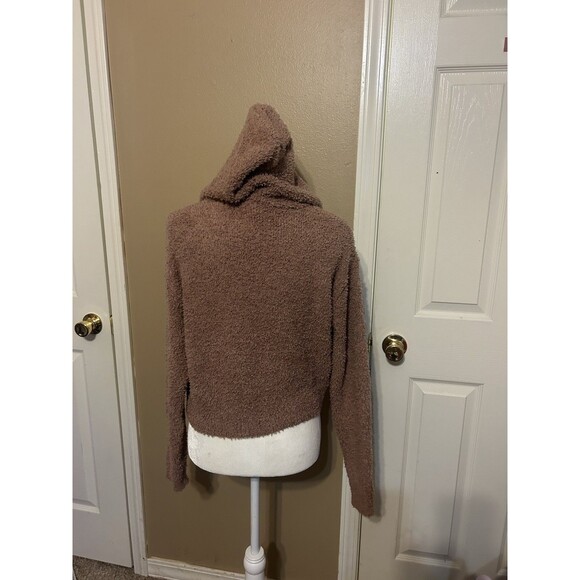 Skims Teddy Zip Up Crop Hoodie S/M Tan Brown Pockets Loungewear Fuzzy Soft - Picture 3 of 11
